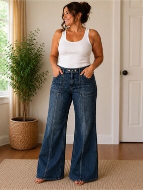 American Eagle Outfitters Dark Blue Stretch Jeans Waistband Detail